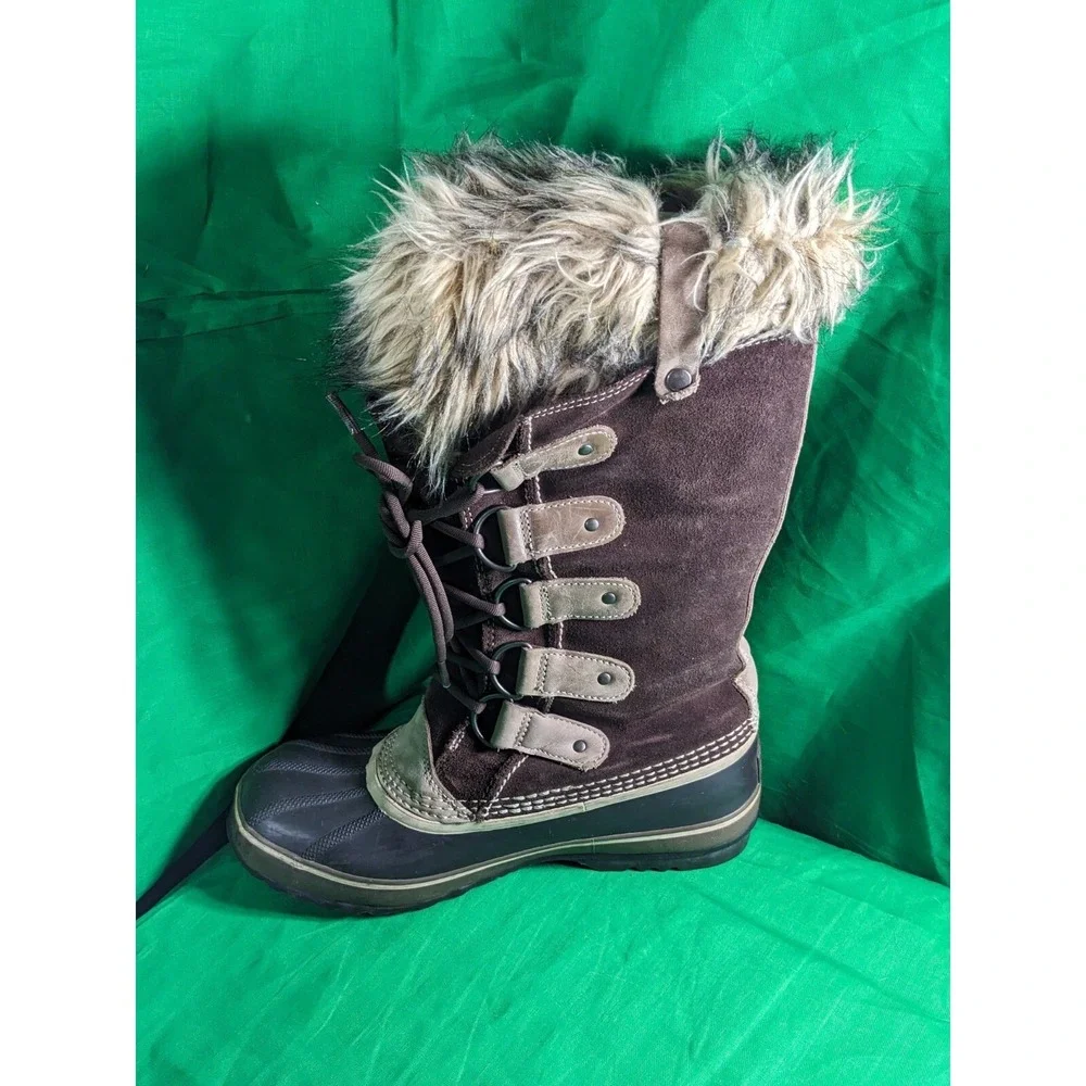 Sorel Joan of Arctic Tall Brown Suede Waterproof Winter Boots Faux Fur Size 9 - Picture 8 of 9